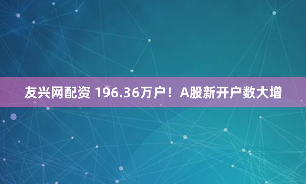 友兴网配资 196.36万户！A股新开户数大增